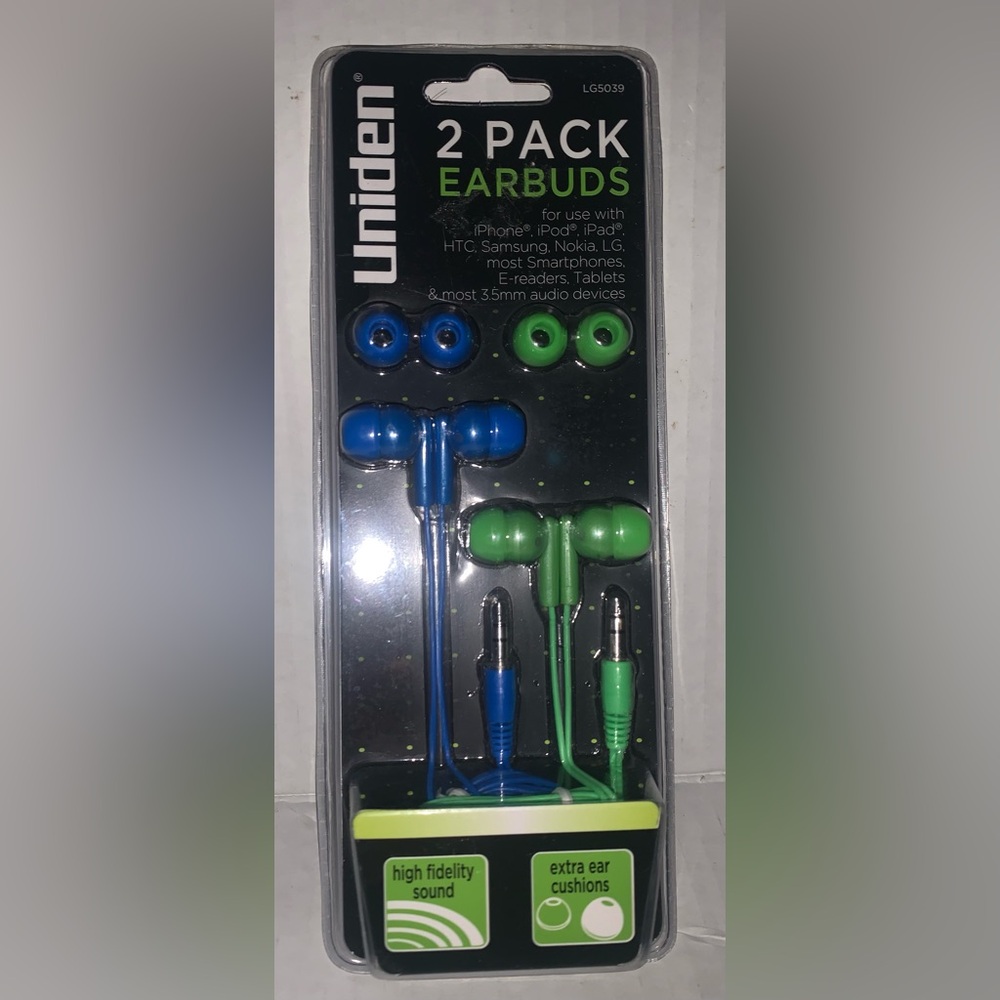 Uniden 2-pack Earbuds Blue and Green Wired Earbuds